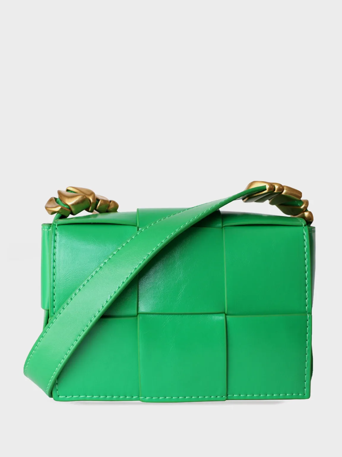 Mini Square Padded Cassette Bag Woven Leather Shoulder Bag Crossbody Handbag