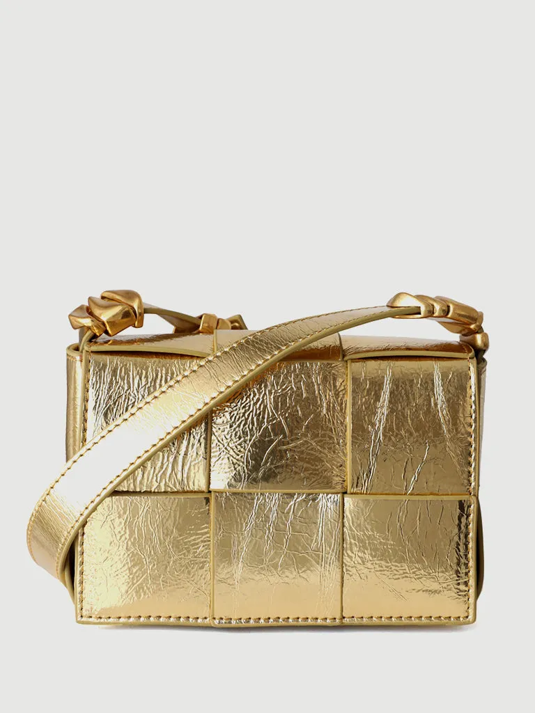 Mini Square Padded Cassette Bag Woven Leather Shoulder Bag Crossbody Handbag