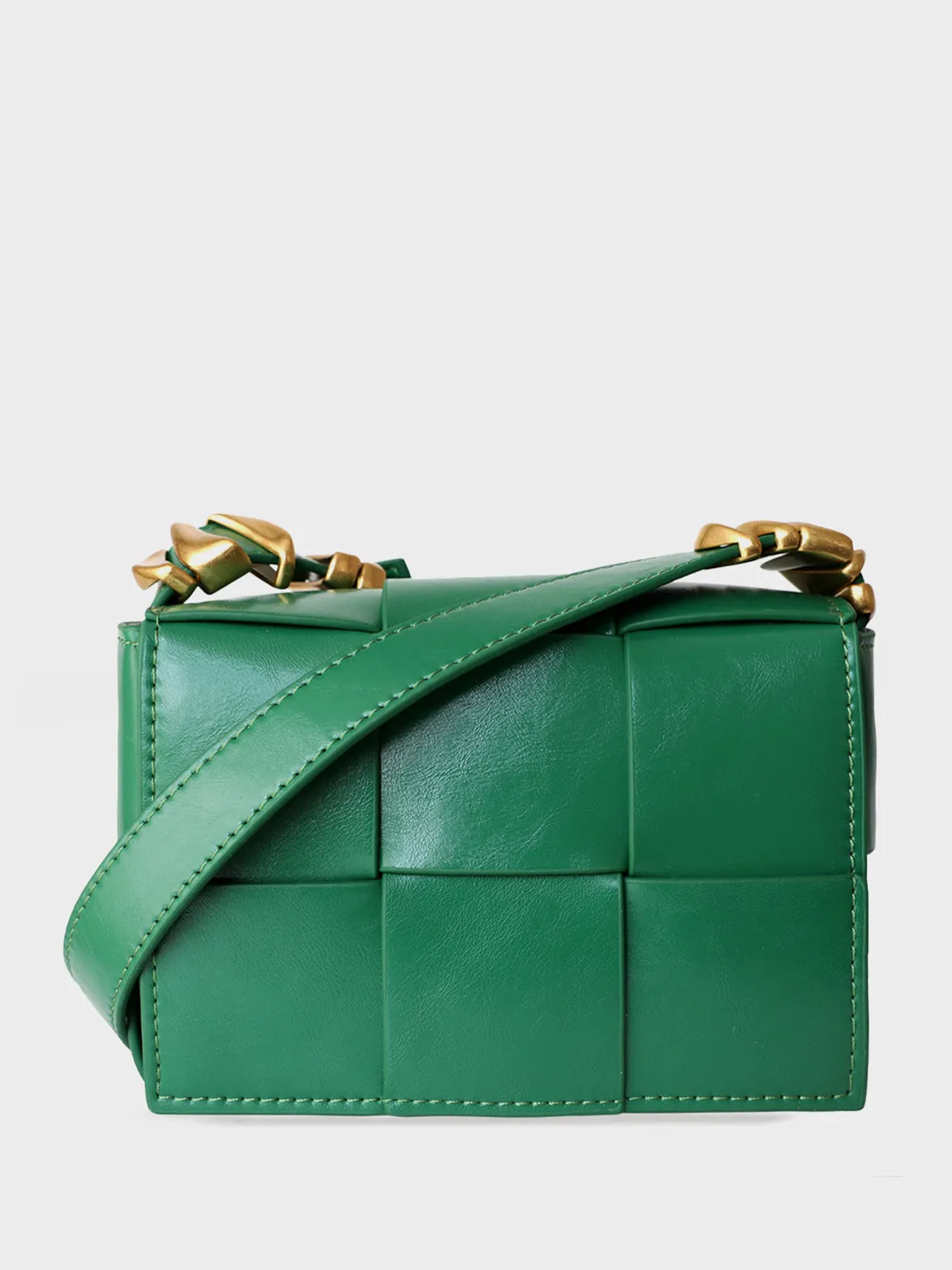 Mini Square Padded Cassette Bag Woven Leather Shoulder Bag Crossbody Handbag