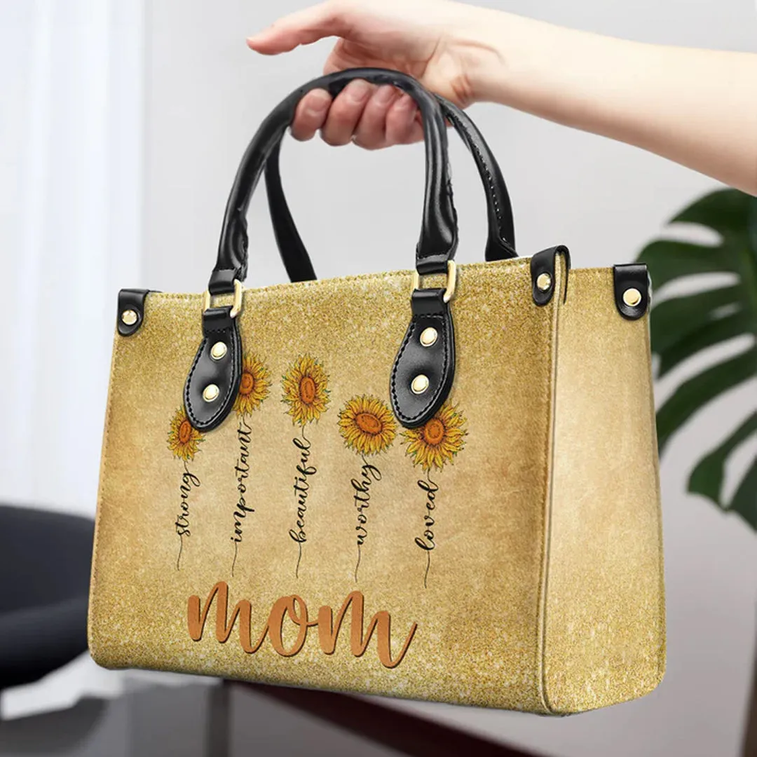 Mom's Sunflower Sparkle Personalized Leather Handbag by CHRISTIANARTBAG – Sunshine & Love