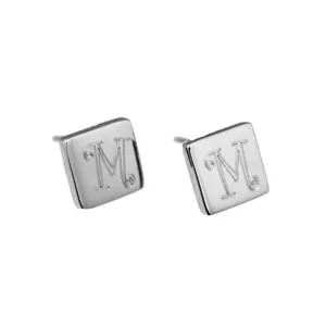 Monogram Sterling Silver Square Stud Earrings