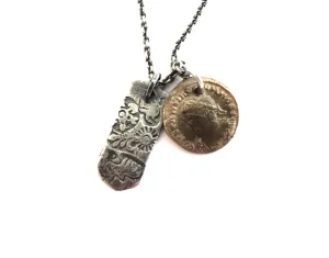 necklace /  silver THE ANCIENTS chain with coin   ingot