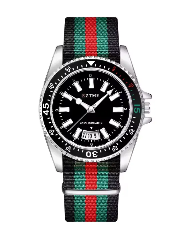 New SZTME fashion men's nylon strap calendar watch, Gucci Dupe luxurious and simple business men and women's night light quartz watch