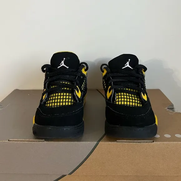 Nike Air Jordan 4 Retro Thunder Black Yellow Toddler Sneakers - Size 10 C