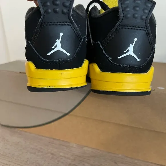 Nike Air Jordan 4 Retro Thunder Black Yellow Toddler Sneakers - Size 10 C