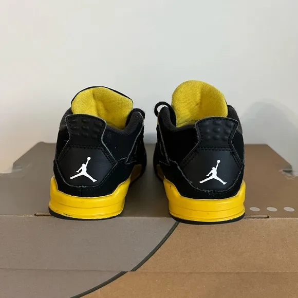 Nike Air Jordan 4 Retro Thunder Black Yellow Toddler Sneakers - Size 10 C