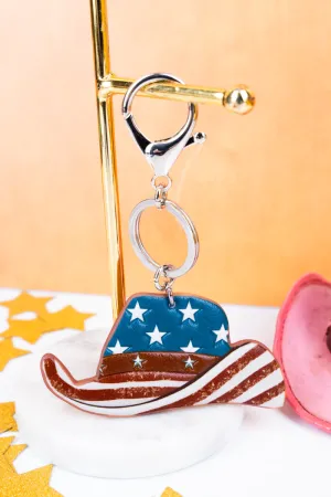 Old Glory Cowboy Hat Faux Leather Keychain