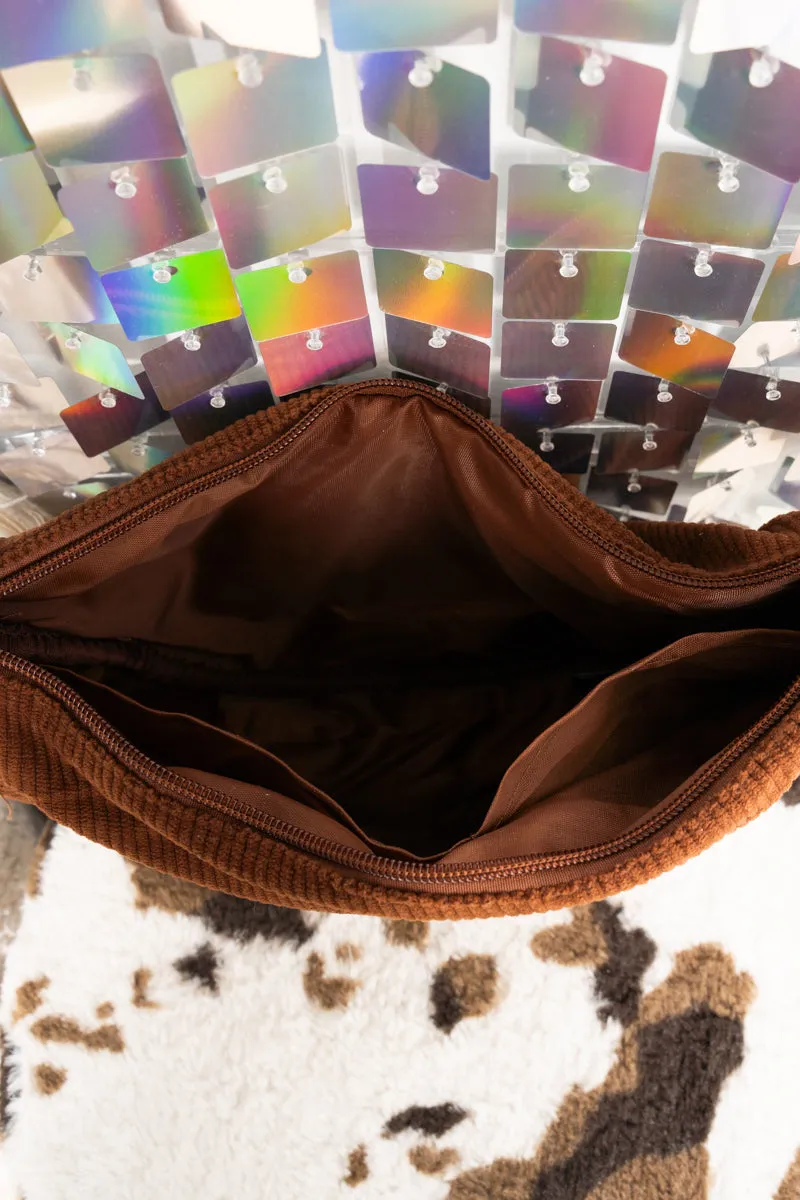 Out Exploring Brown Corduroy Half Moon Bag