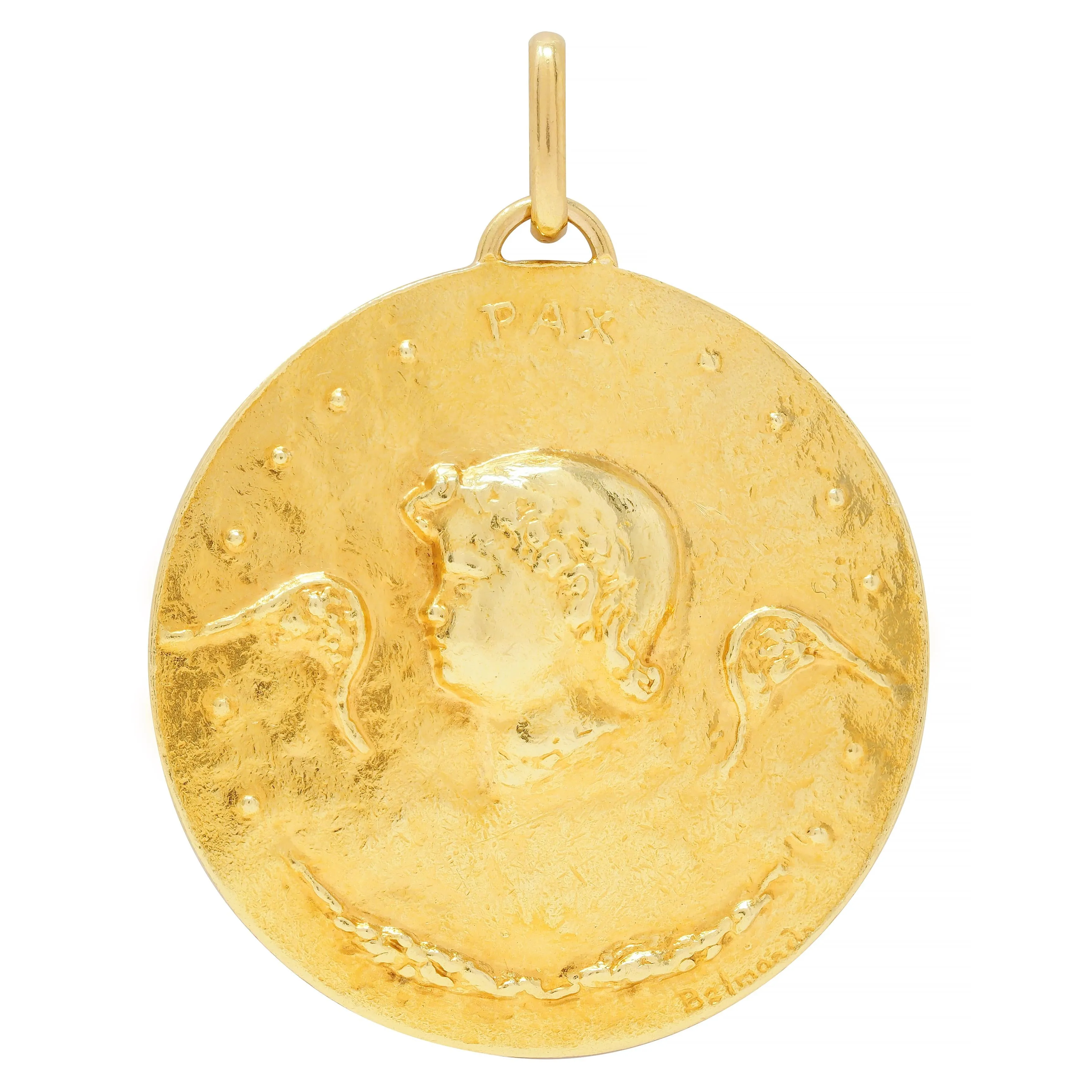 Paul Belmondo 1947 French 18 Karat Yellow Gold Pastoral Pax Vintage Cameo Pendant Necklace