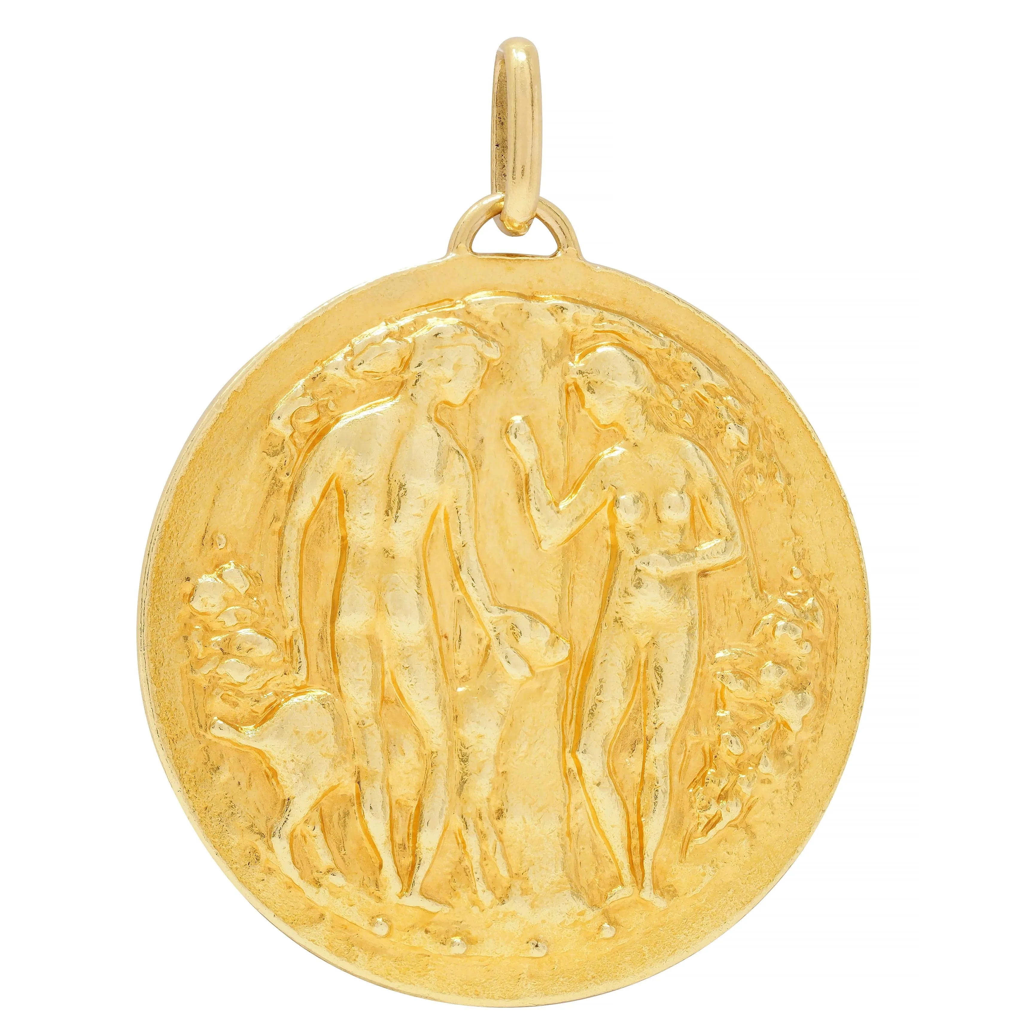 Paul Belmondo 1947 French 18 Karat Yellow Gold Pastoral Pax Vintage Cameo Pendant Necklace