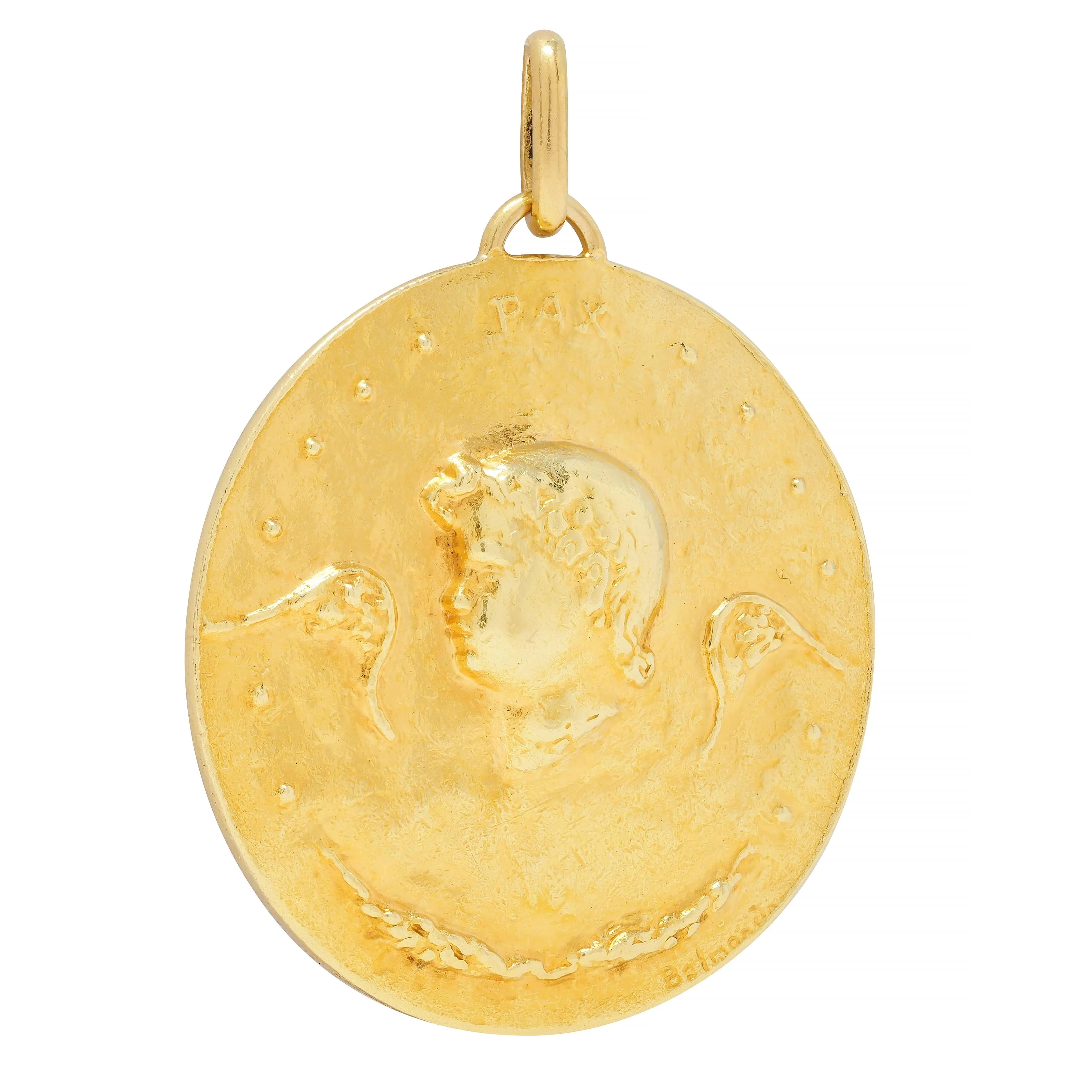 Paul Belmondo 1947 French 18 Karat Yellow Gold Pastoral Pax Vintage Cameo Pendant Necklace