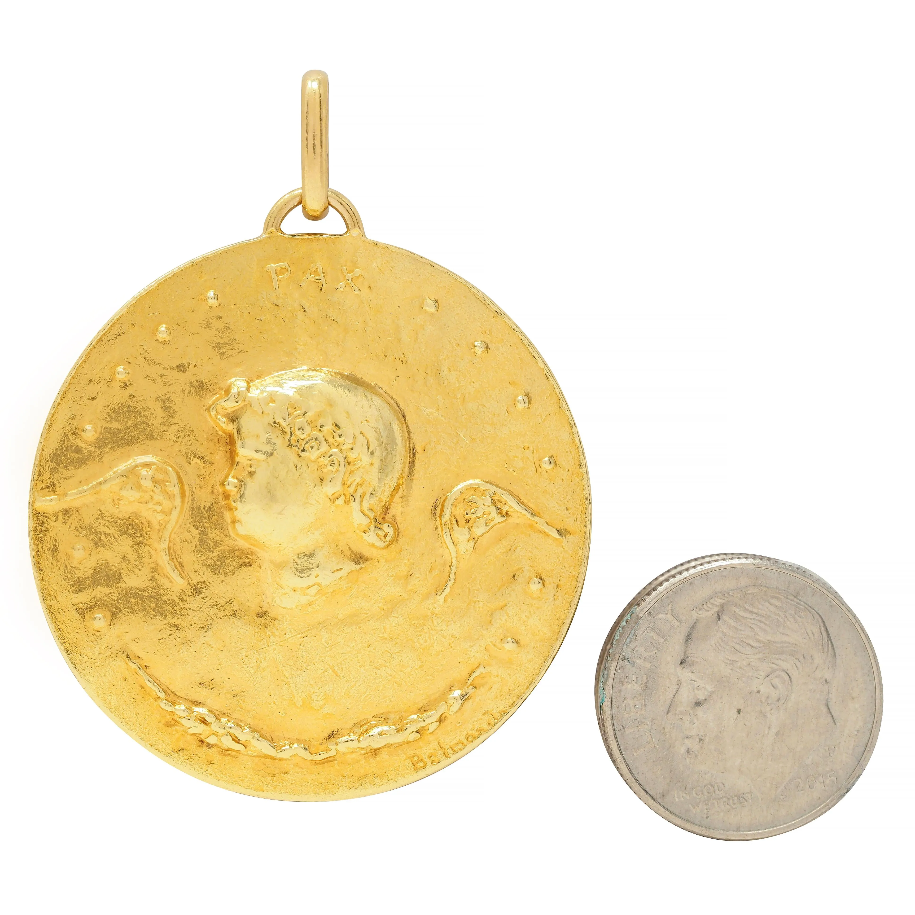 Paul Belmondo 1947 French 18 Karat Yellow Gold Pastoral Pax Vintage Cameo Pendant Necklace
