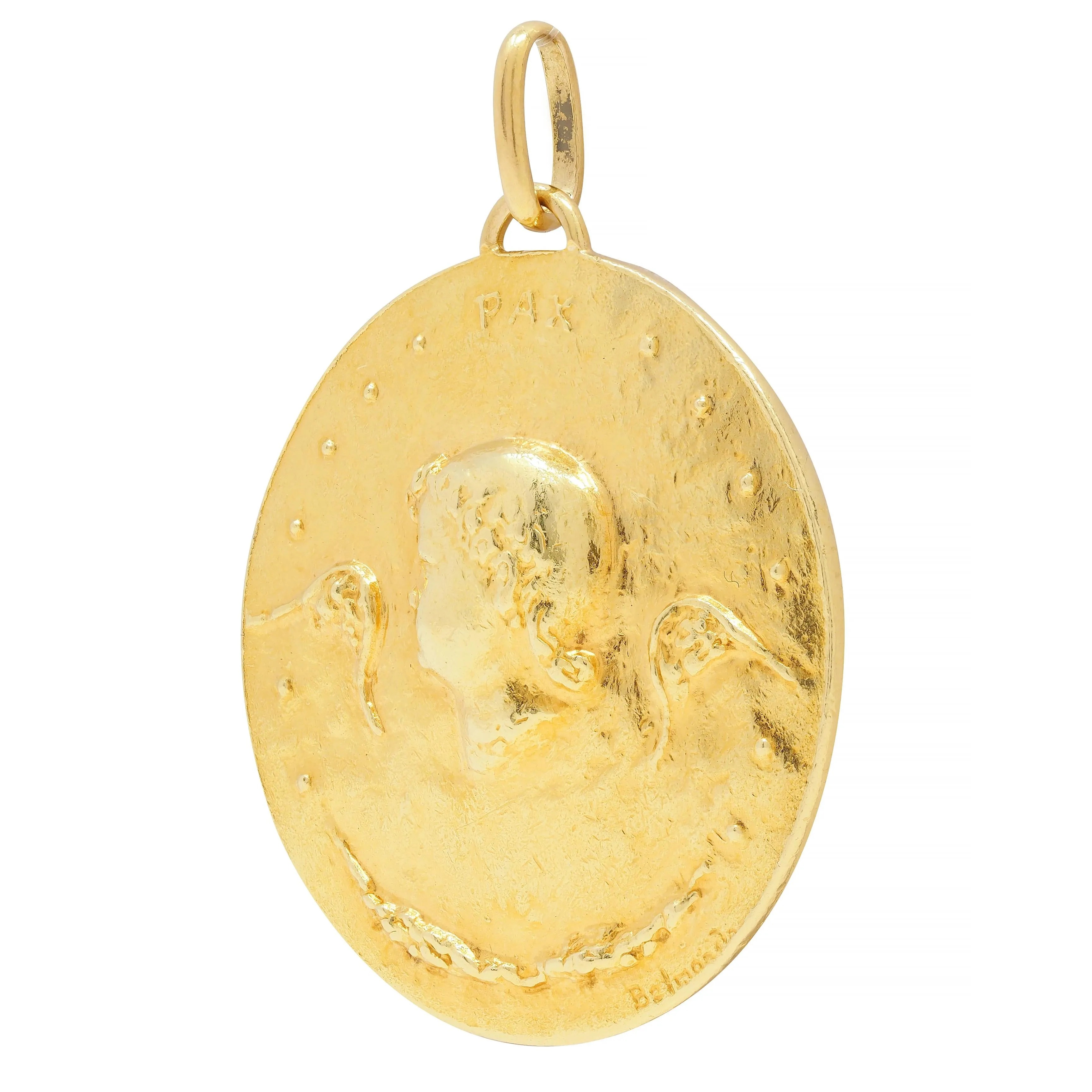 Paul Belmondo 1947 French 18 Karat Yellow Gold Pastoral Pax Vintage Cameo Pendant Necklace