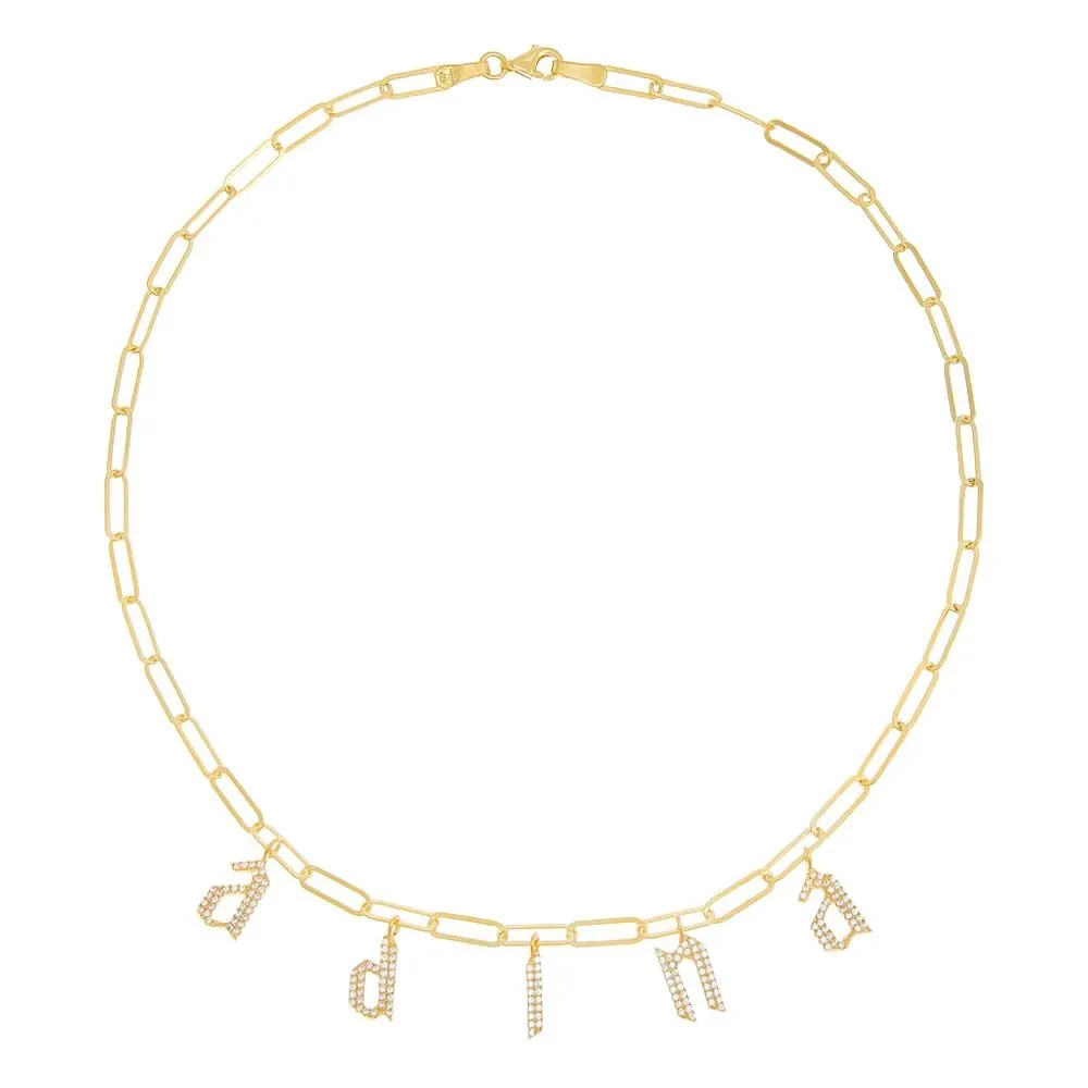 Pavé Gothic Dangling Name Paperclip Necklace