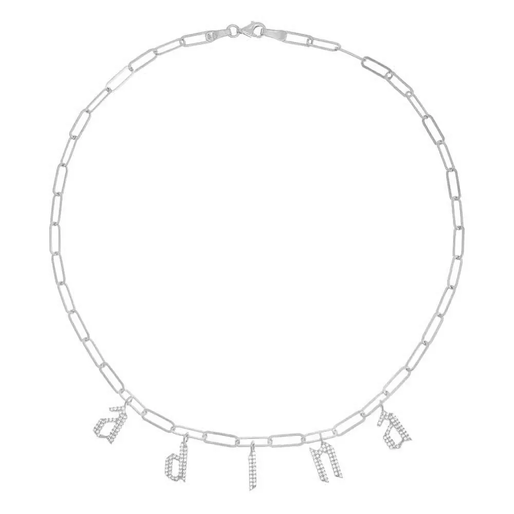 Pavé Gothic Dangling Name Paperclip Necklace