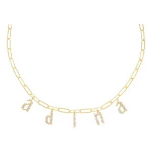 Pavé Gothic Dangling Name Paperclip Necklace