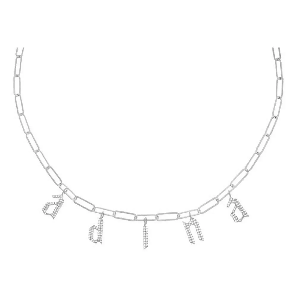Pavé Gothic Dangling Name Paperclip Necklace