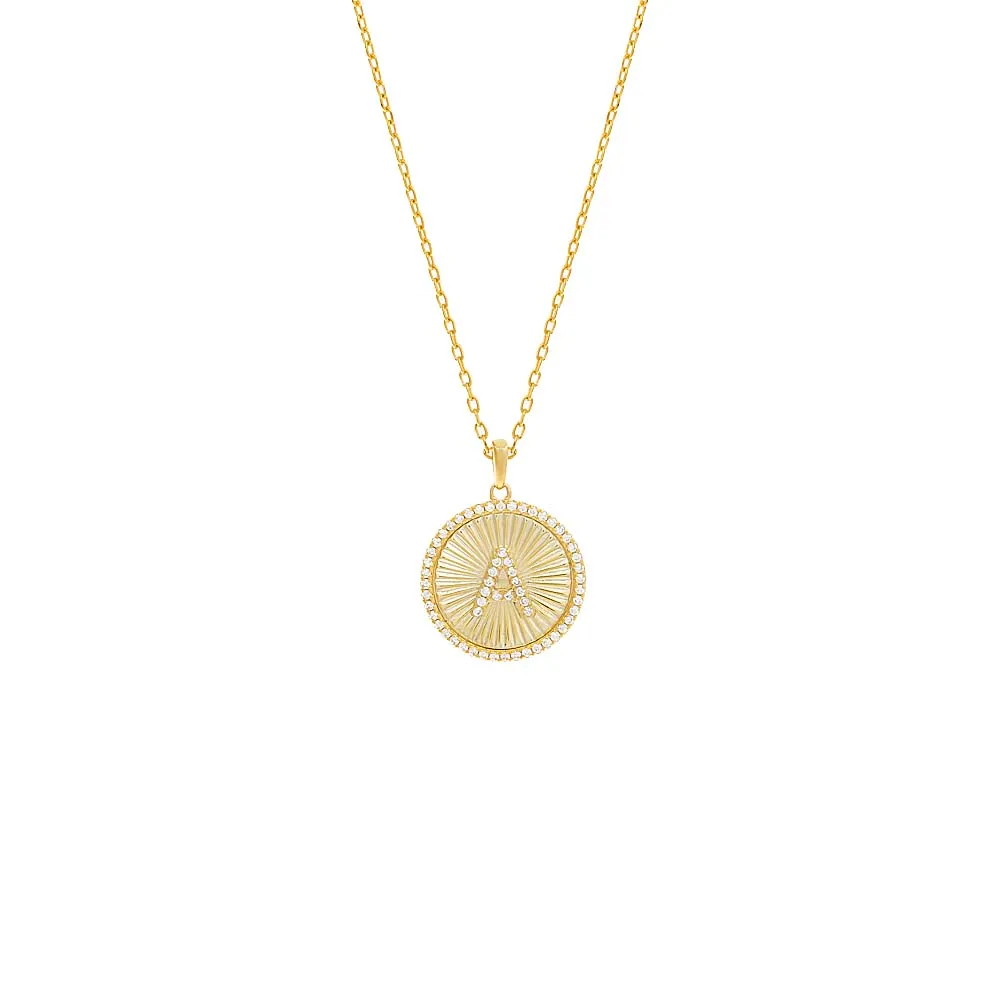 Pavé Initial Fluted Medallion Necklace