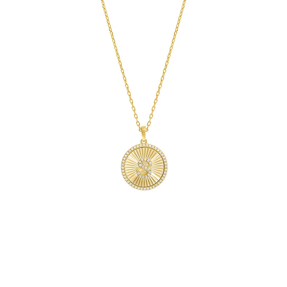 Pavé Initial Fluted Medallion Necklace