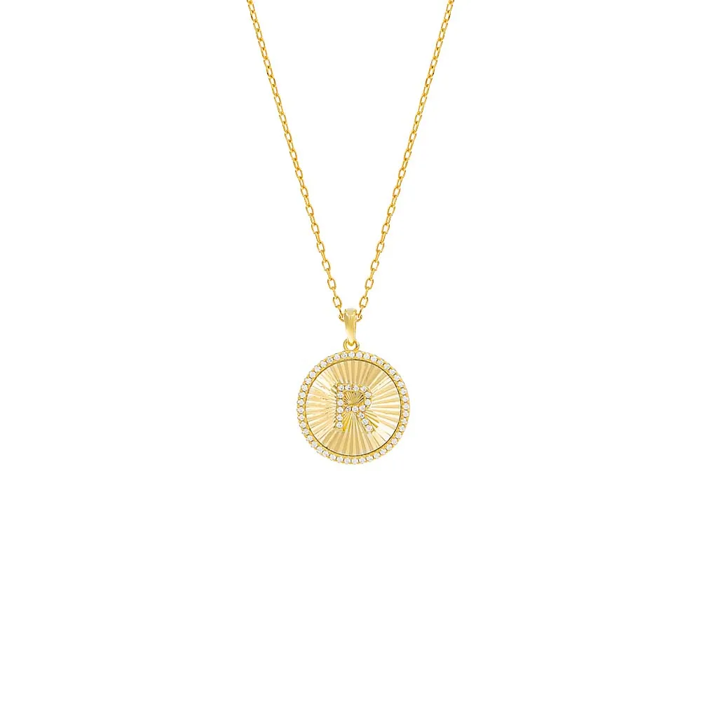 Pavé Initial Fluted Medallion Necklace
