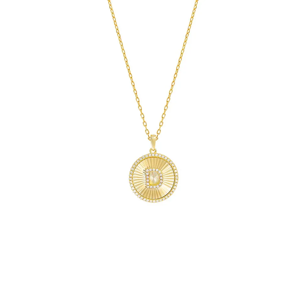 Pavé Initial Fluted Medallion Necklace