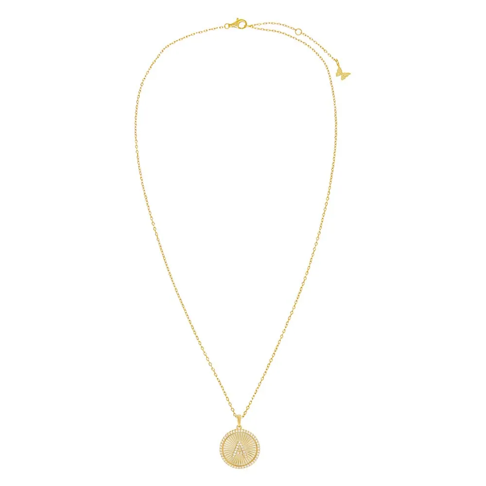 Pavé Initial Fluted Medallion Necklace