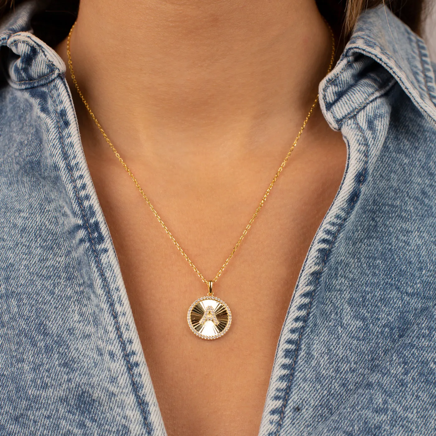 Pavé Initial Fluted Medallion Necklace