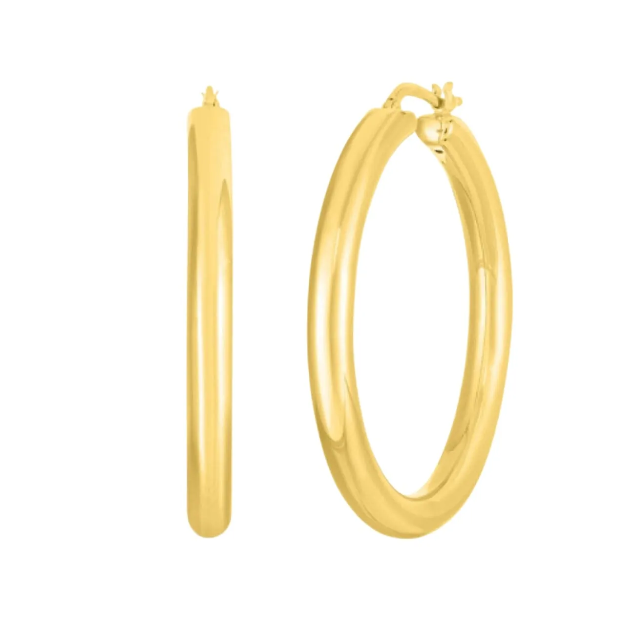 Perfect 18K Yellow Gold Designer Gold Medium Tick Hoop Earrings