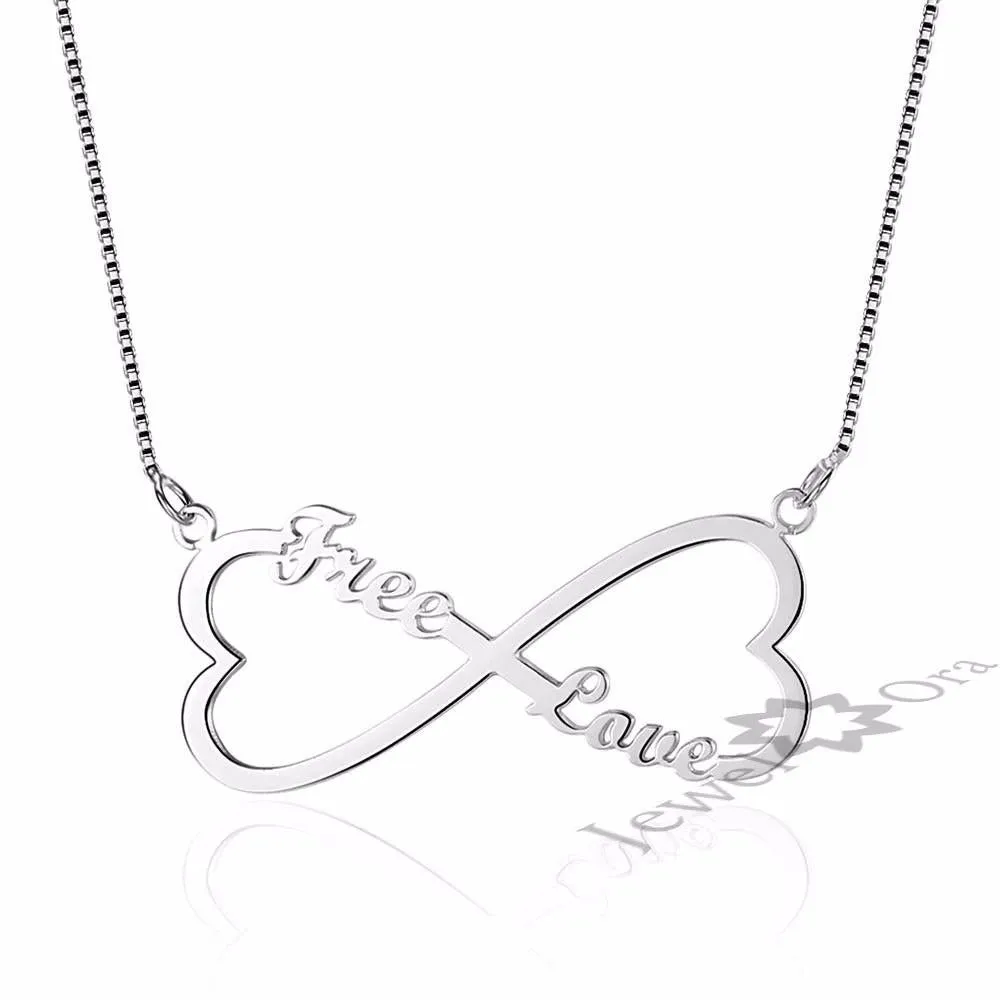 Personalized 925 Sterling Silver Nameplate Pendant Custom Made Name Double Heart Necklace Anniversary Gift
