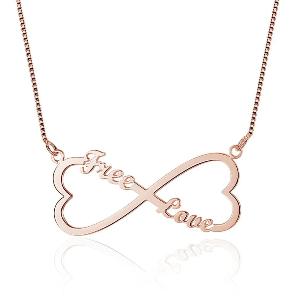 Personalized 925 Sterling Silver Nameplate Pendant Custom Made Name Double Heart Necklace Anniversary Gift