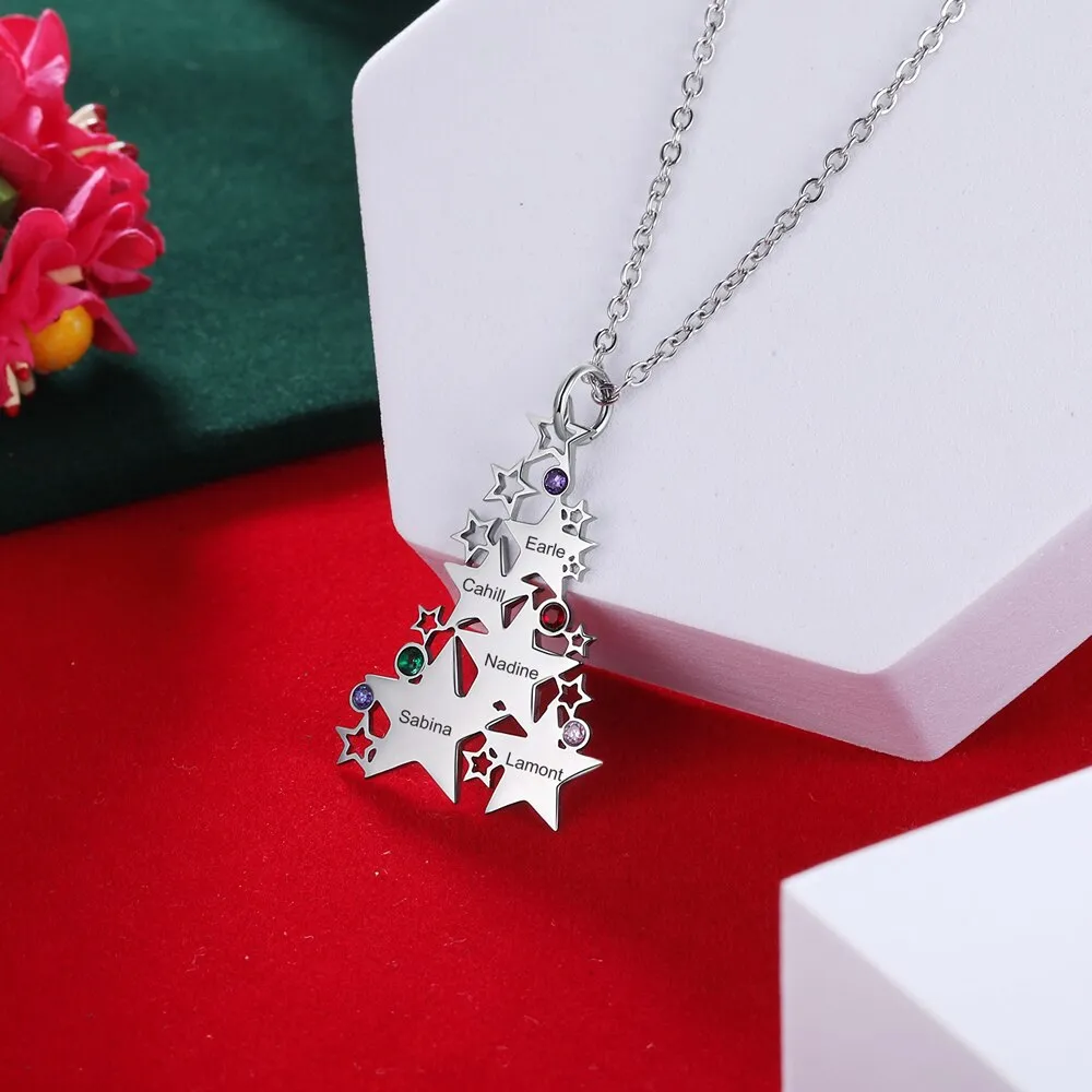 Personalized Birthstone Multiple Star Necklaces For Women
