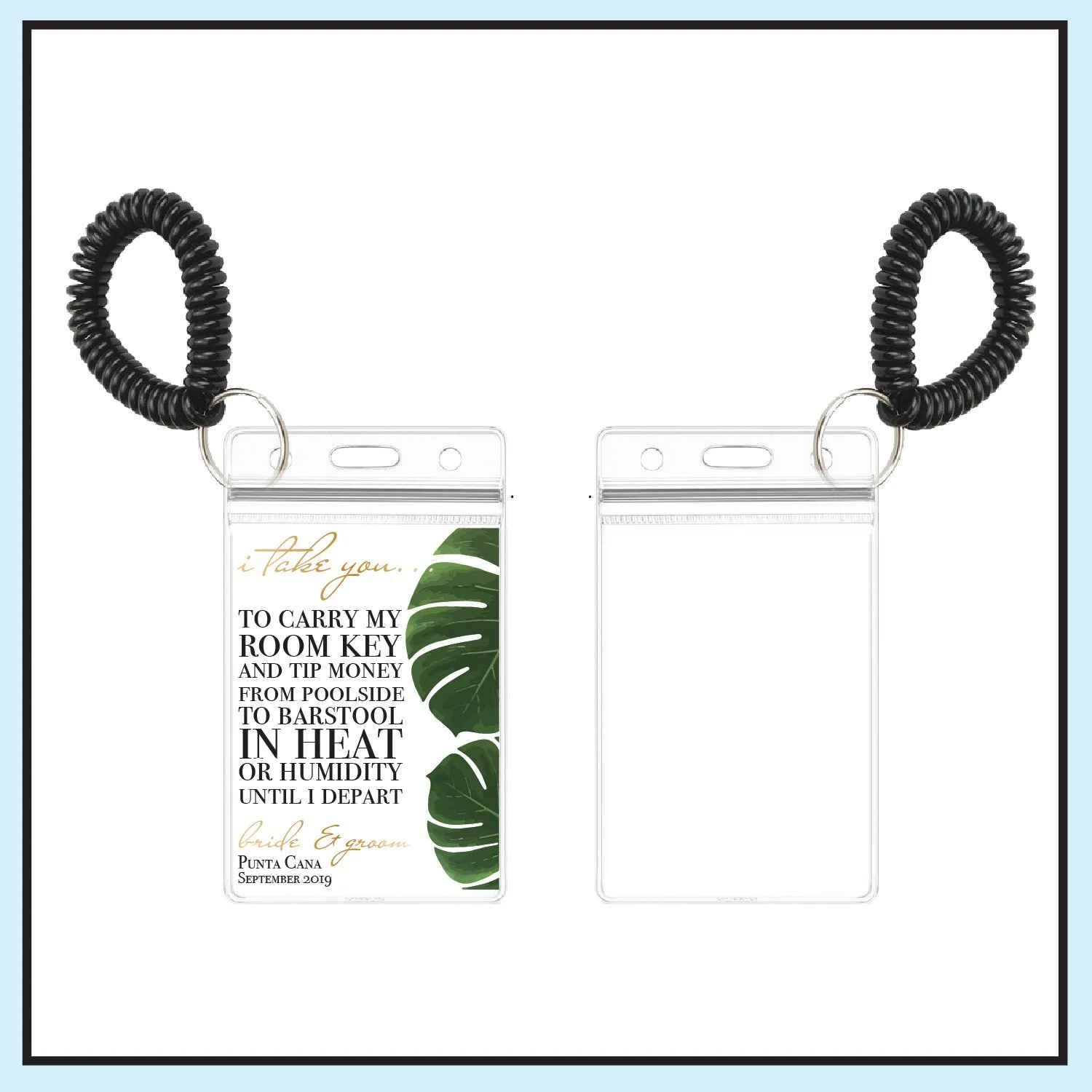 Personalized Destination Wedding Room Key Holder and Itinerary - Palm