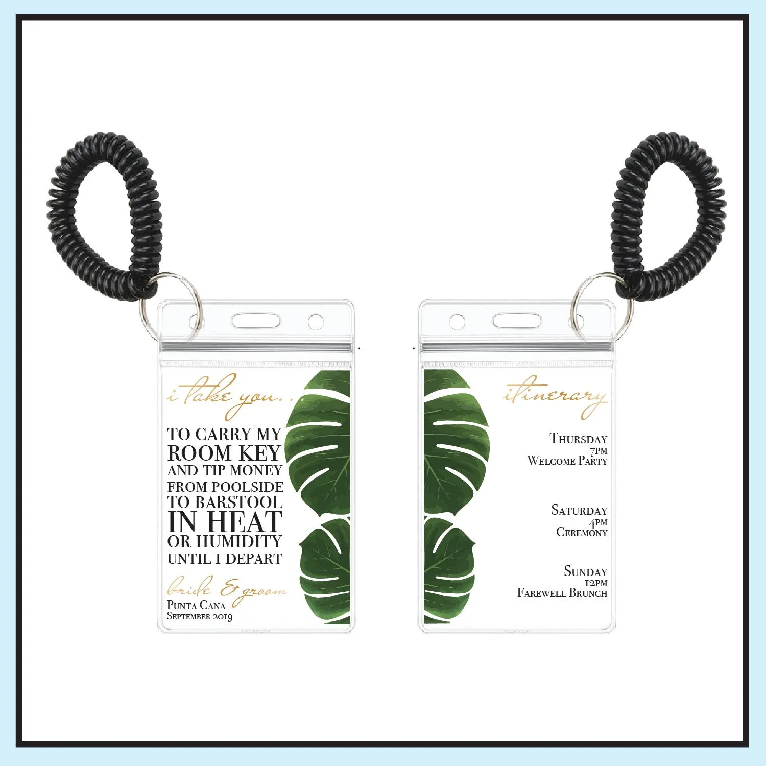 Personalized Destination Wedding Room Key Holder and Itinerary - Palm