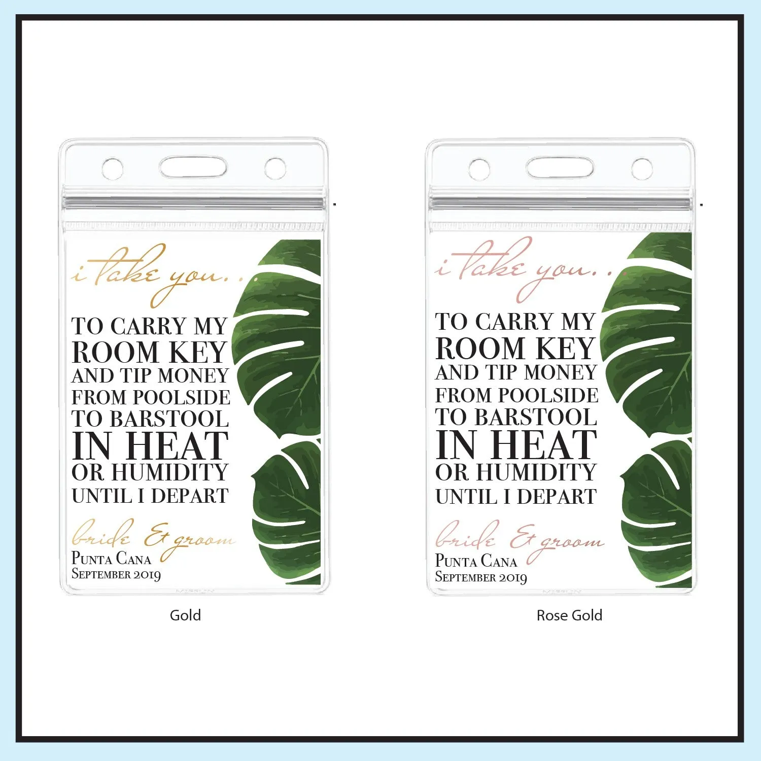 Personalized Destination Wedding Room Key Holder and Itinerary - Palm