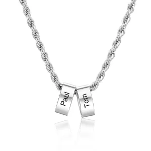 Personalized Engraving 2 Beads Name Charm Necklace for Men