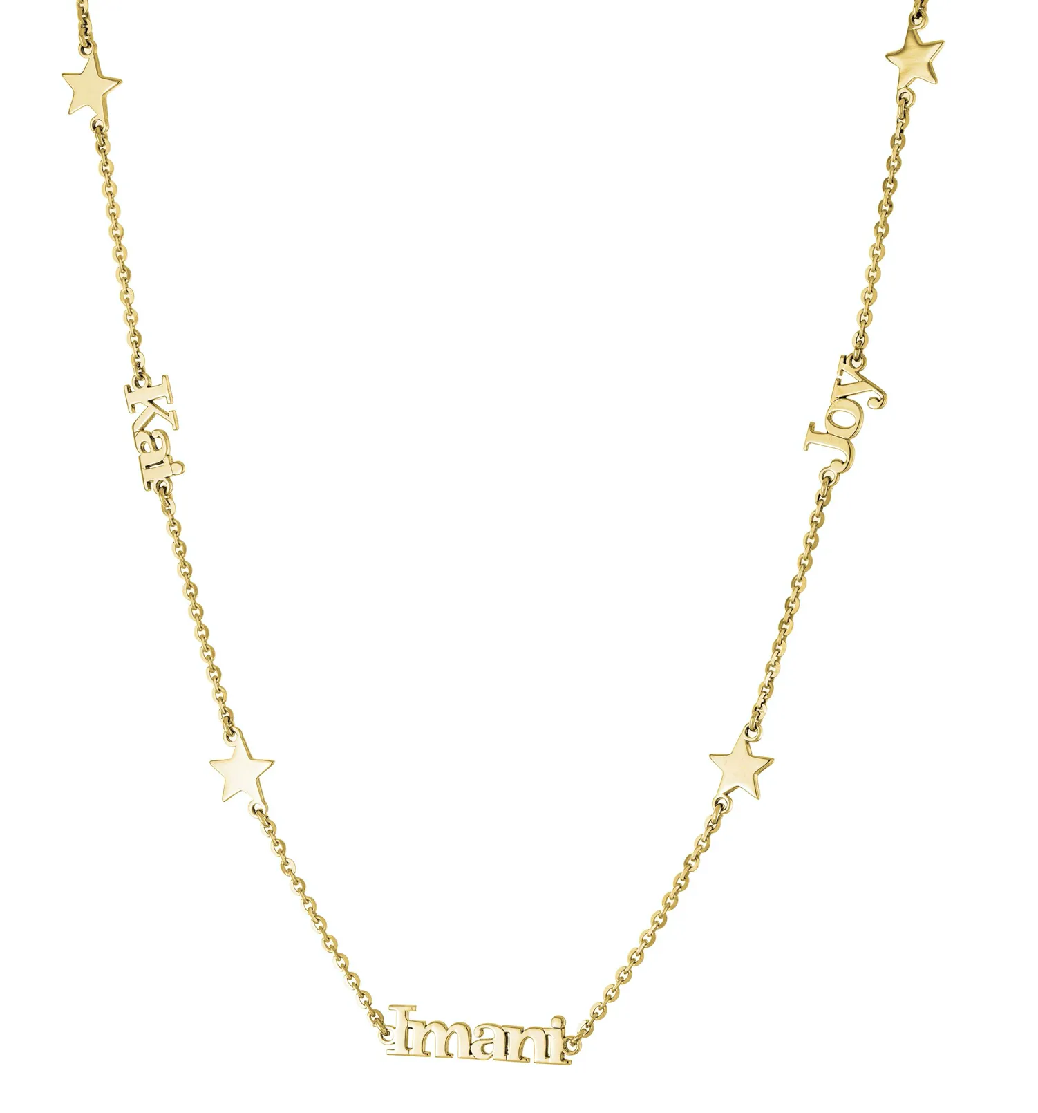 Personalized Four Star and Three Name Necklace