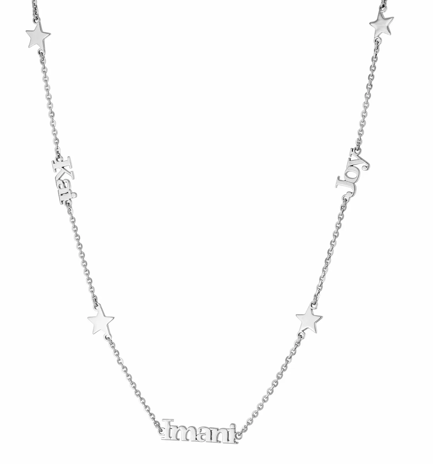 Personalized Four Star and Three Name Necklace