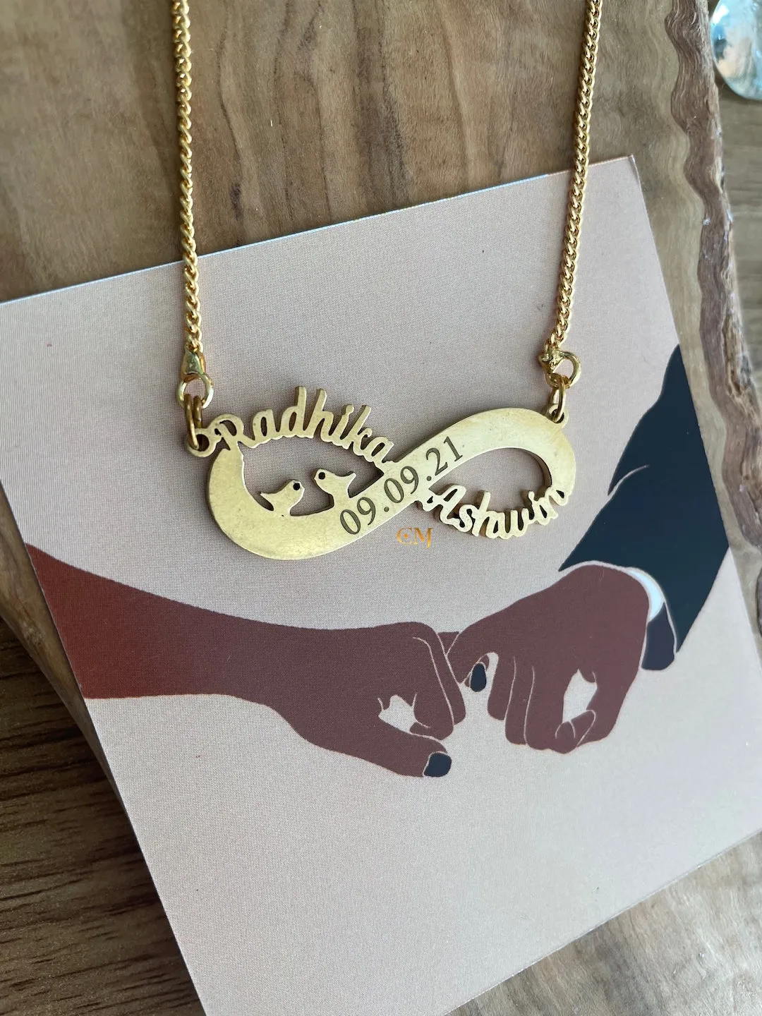 Personalized Infinity Necklace With Two Names & Engraved Date