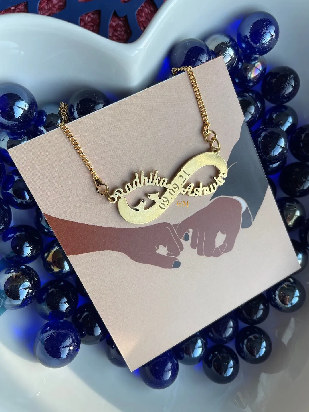 Personalized Infinity Necklace With Two Names & Engraved Date