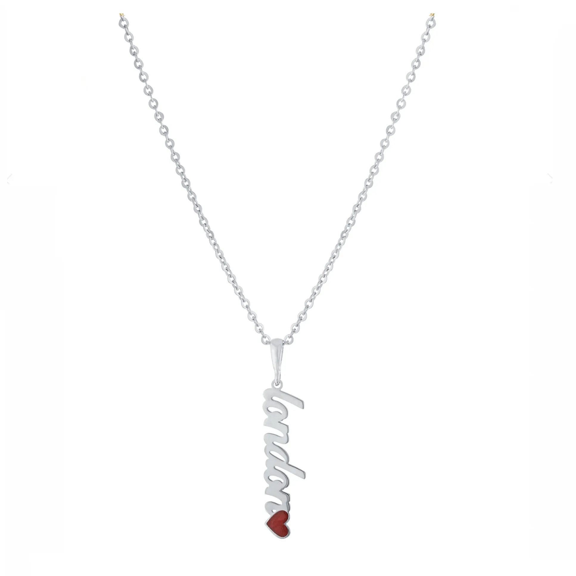Personalized Vertical Script Name Necklace with Resin Heart