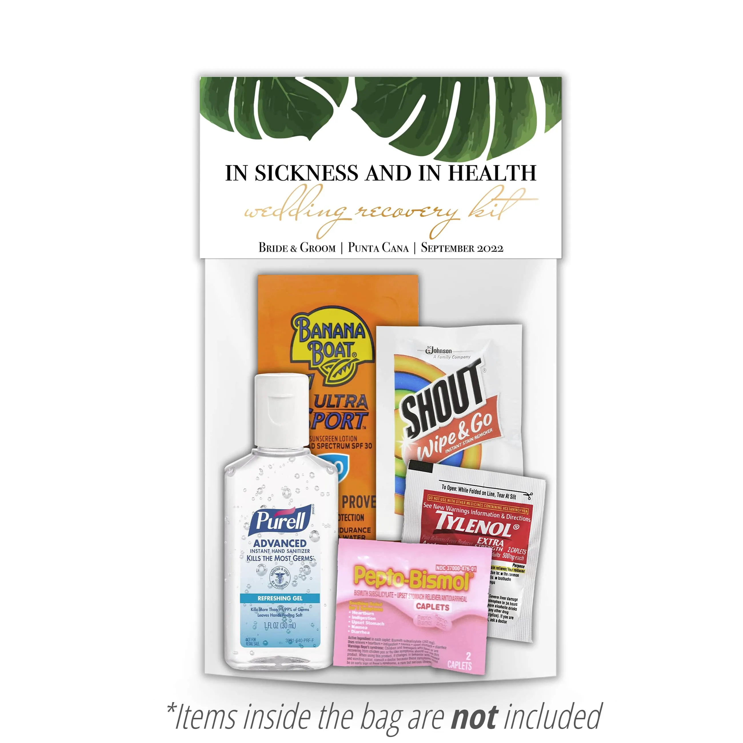 Personalized Wedding Hangover Recovery Kit Bag & Topper - Palm