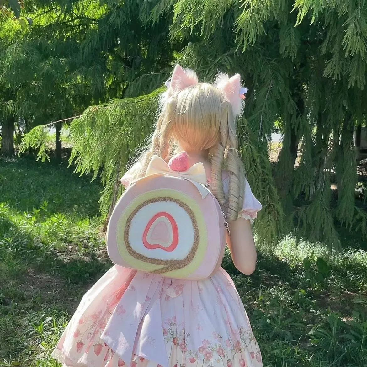 Pink Cake Bow Backpack Bag