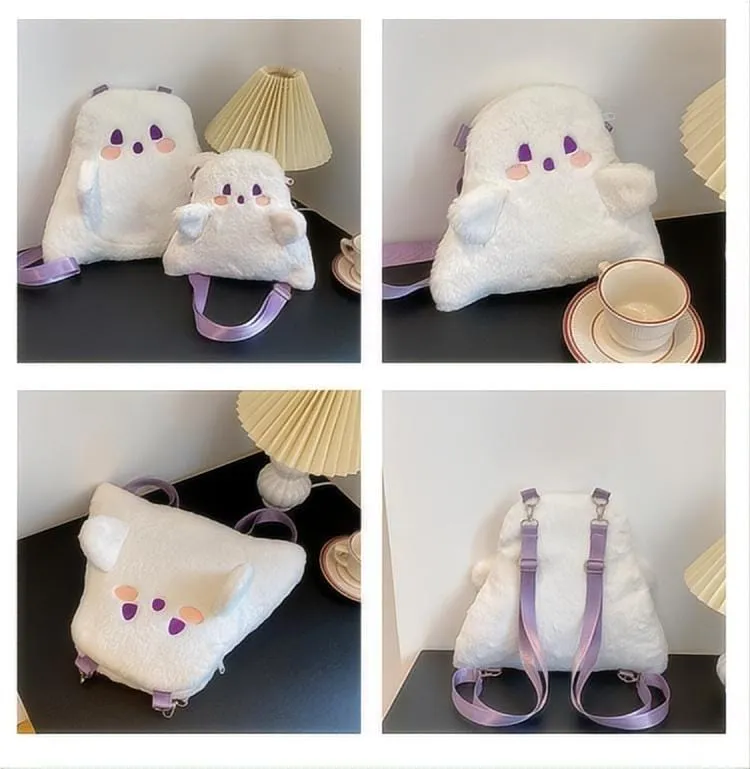 Plush Ghost Backpack Crossbody Bag