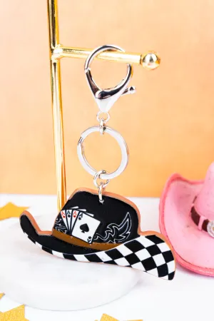 Poker Night Cowboy Hat Faux Leather Keychain