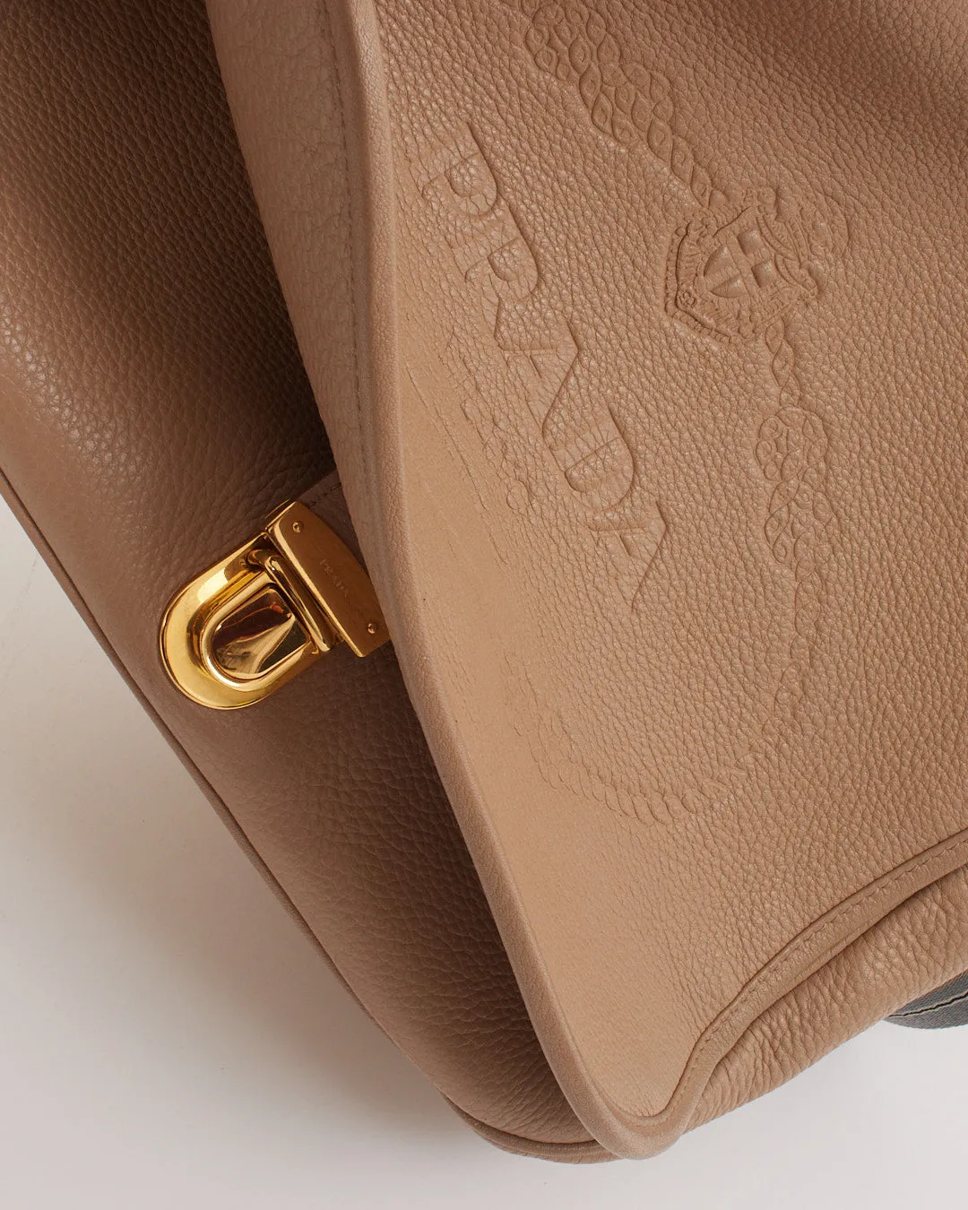 Prada Beige Leather Canapa Logo Fabric Strap Crossbody Bag