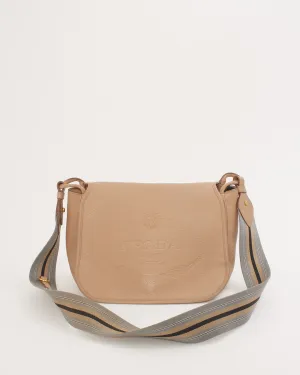 Prada Beige Leather Canapa Logo Fabric Strap Crossbody Bag