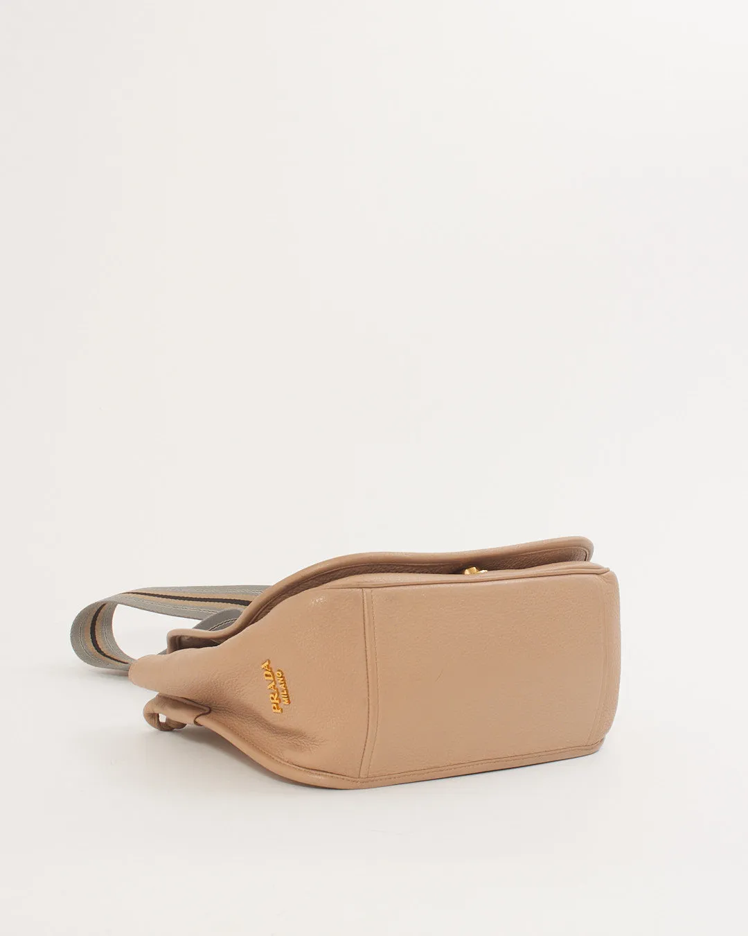 Prada Beige Leather Canapa Logo Fabric Strap Crossbody Bag