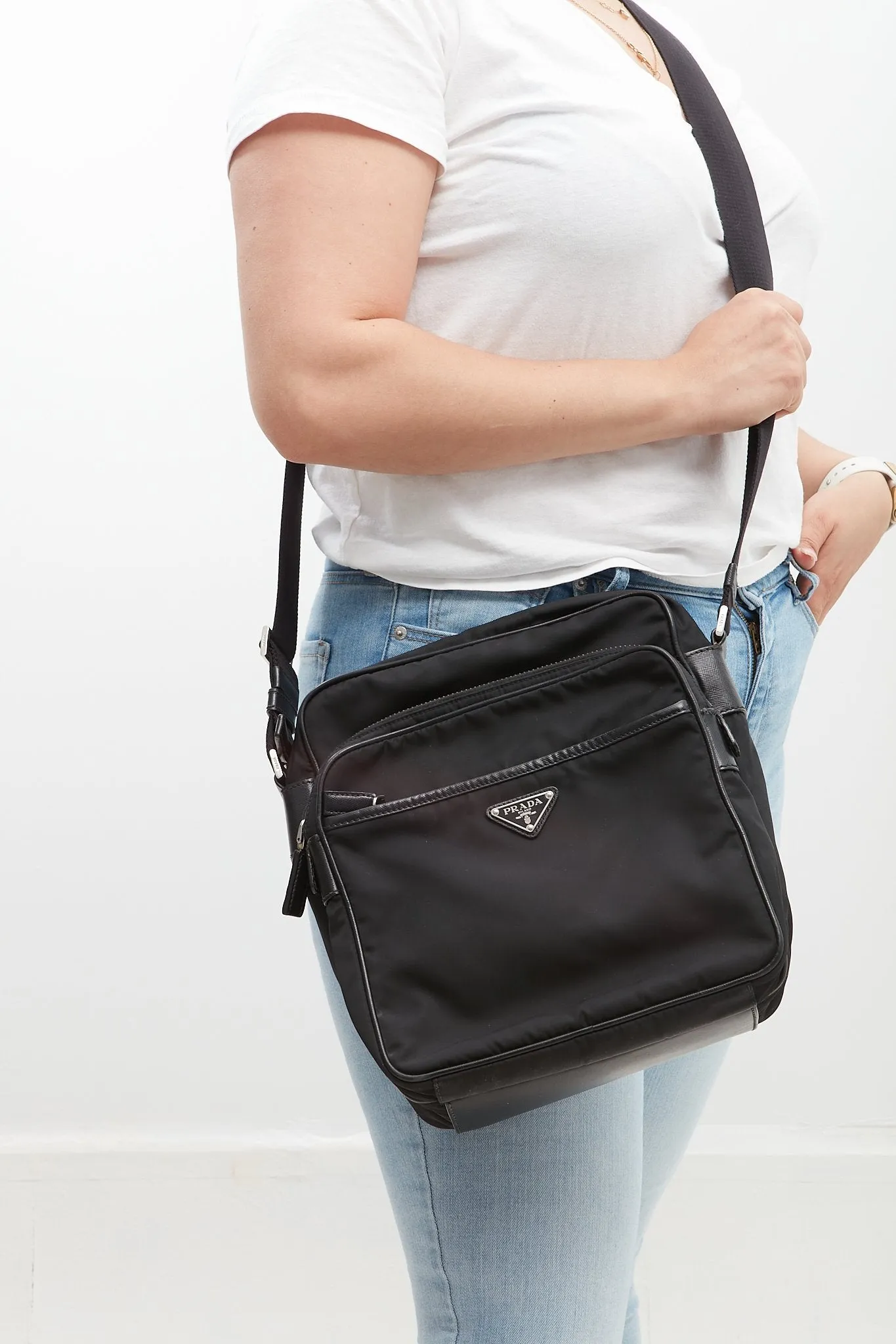 Prada Black Nylon Messenger Crossbody Bag
