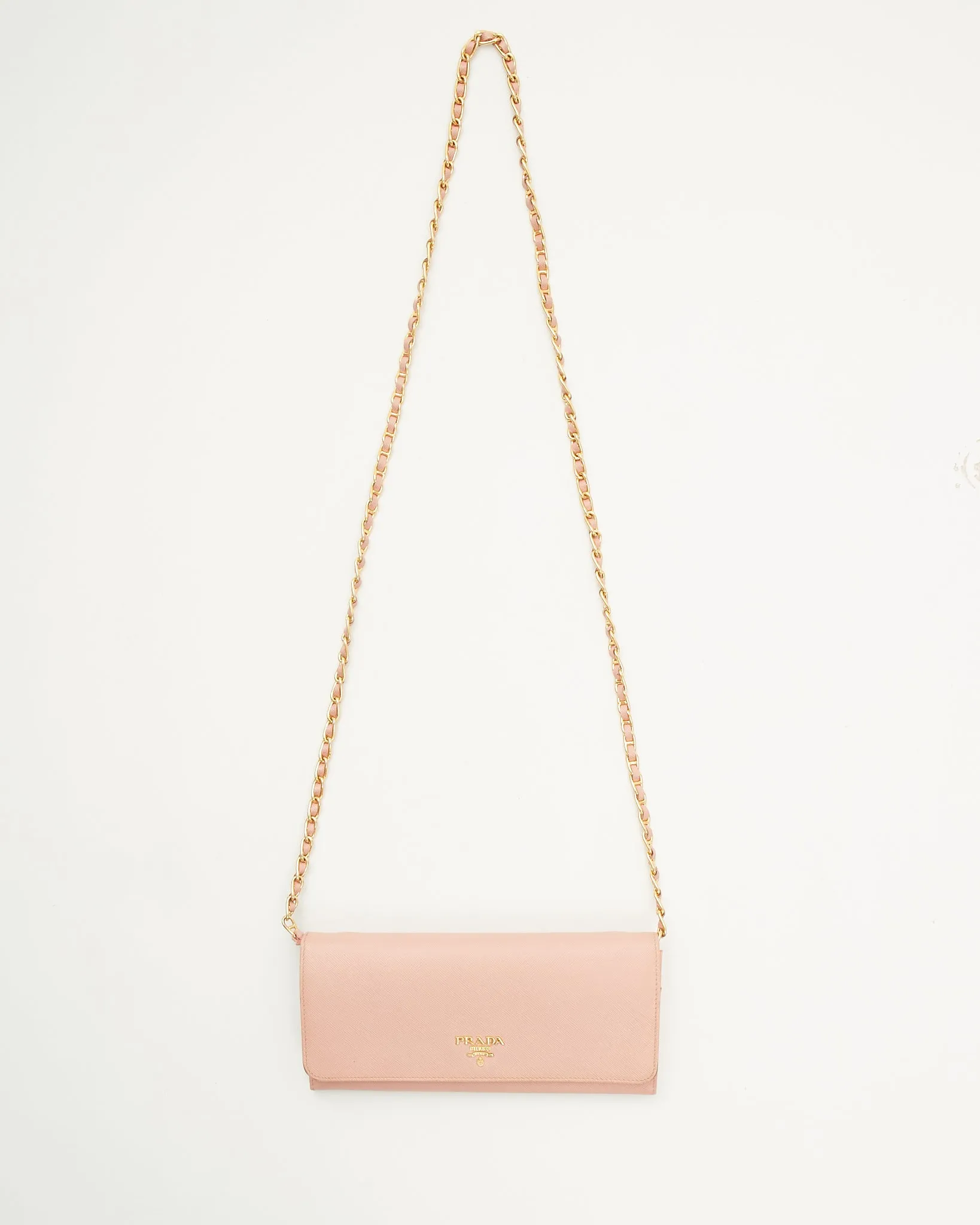 Prada Blush Pink Saffiano Wallet On Chain