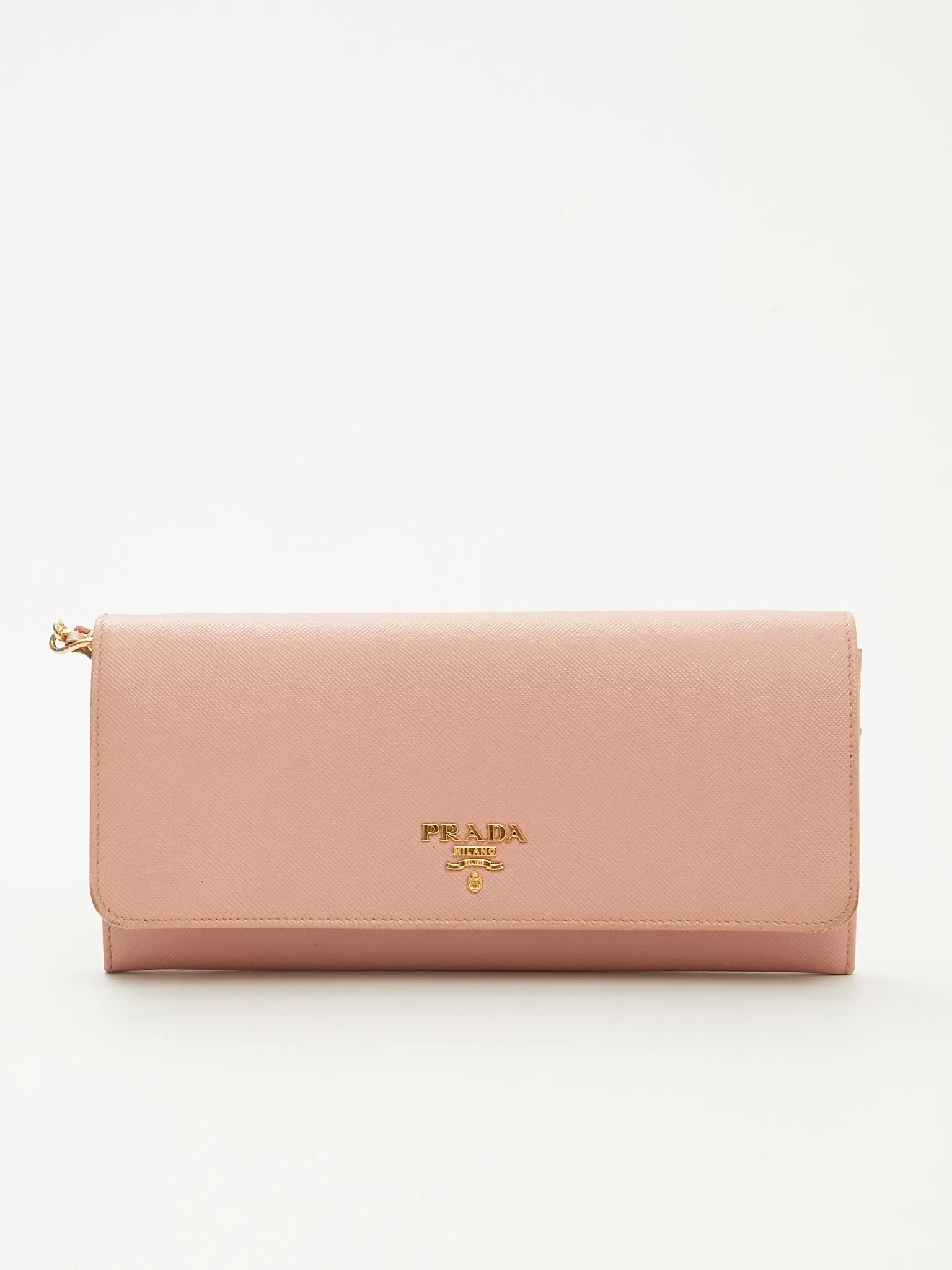Prada Blush Pink Saffiano Wallet On Chain
